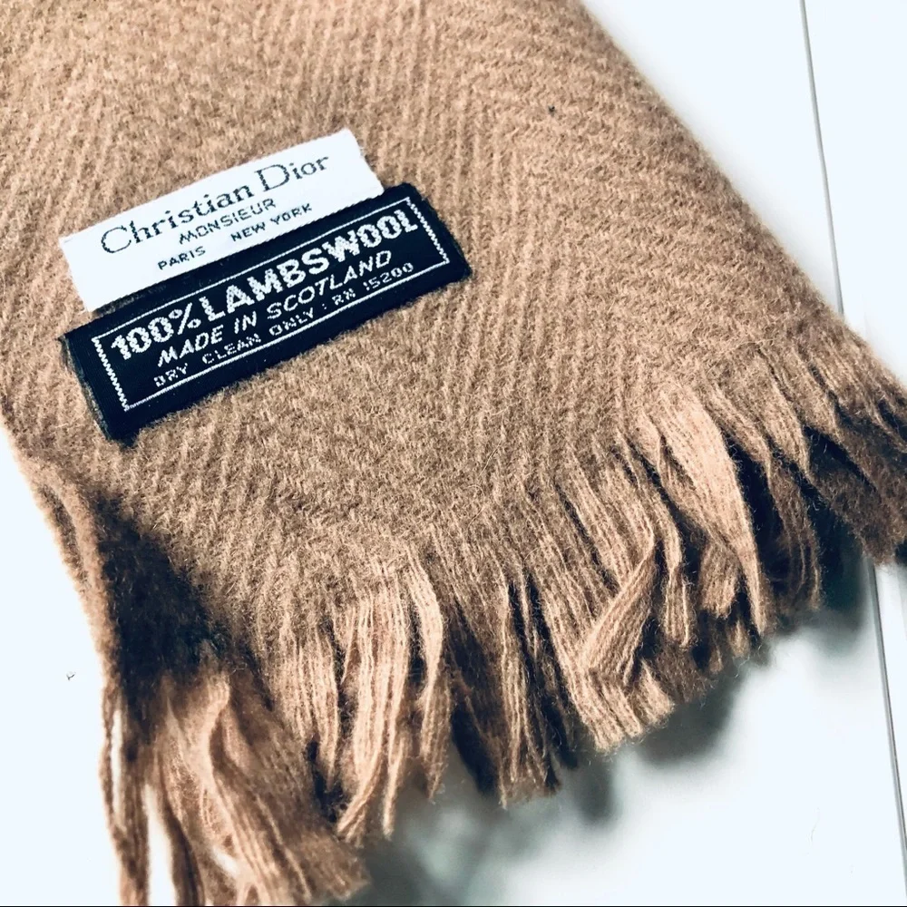 DIOR Authentic Pure 100% Wool Scarf Fringe Detail Hem NWOT Sunrise Academia
